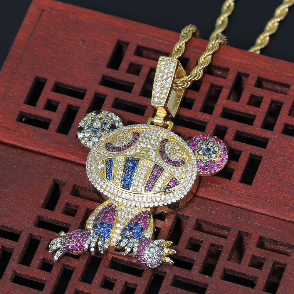 Hip Hop Personality Pendant Color Frog Copper Inlaid Zircon