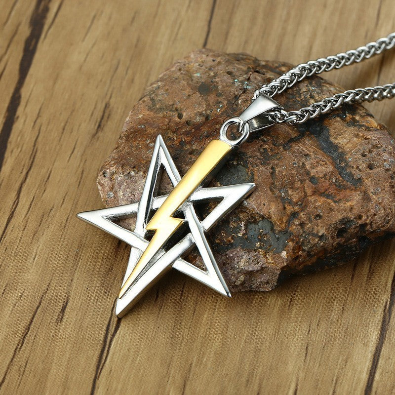 Men's Fashion Hip Hop Stainless Steel Pentagram Lightning Necklace