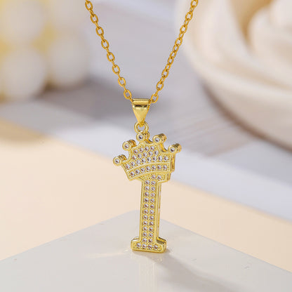 Iced Out Uppercase Letter Crown Pendant