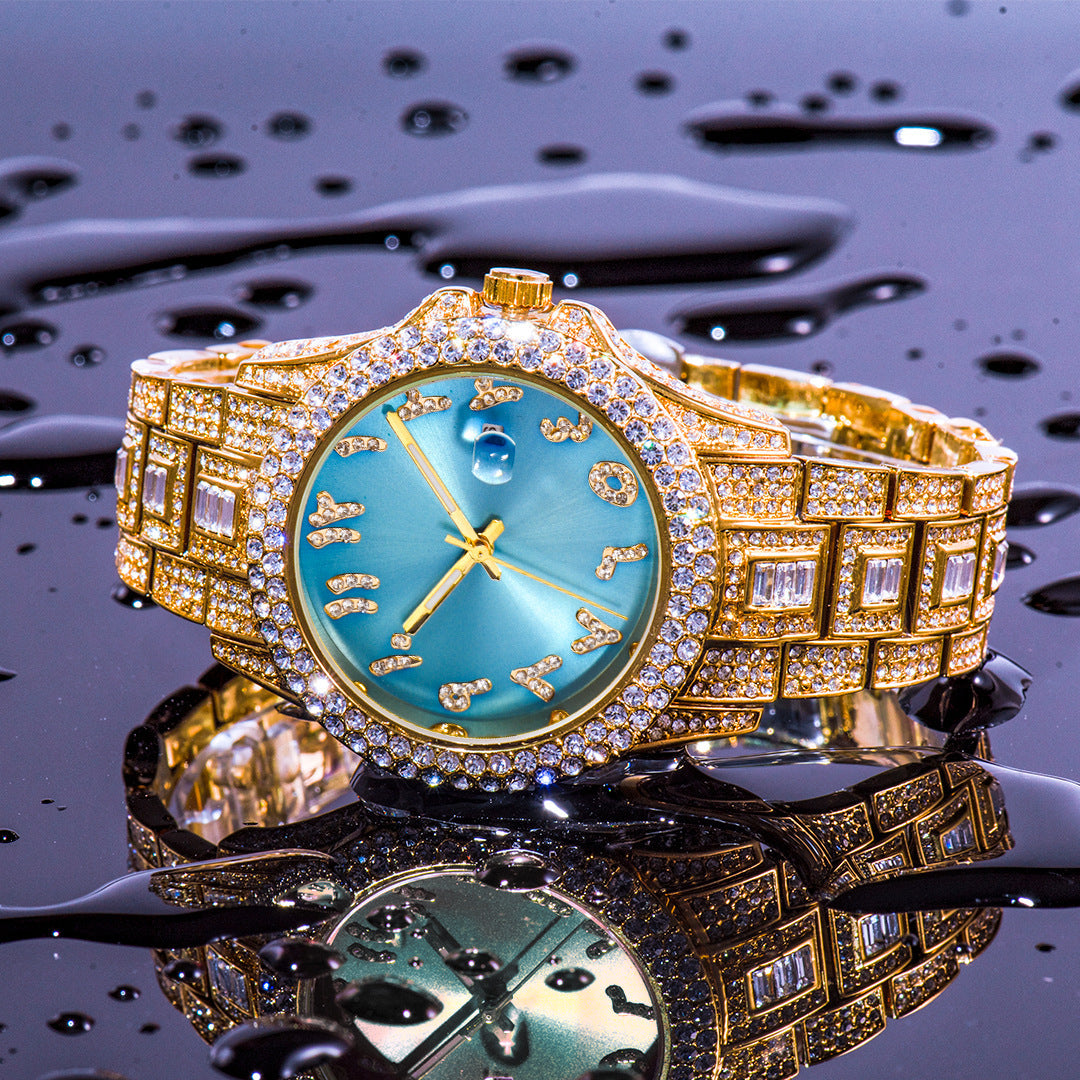 European And American Hip Hop Diamond Full Diamond Business Men's Waterproof Quartz Watch