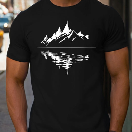 Landscape Printed Reflective T-shirt, Men's T-shirt, Summer Casual Short Sleeved T-shirt