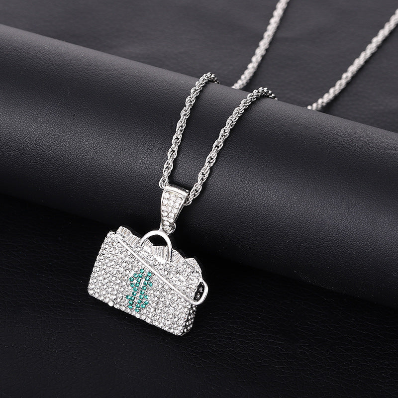 Personalized Vertical Middle Finger Hip Hop Pendant Full Rhinestone Necklace