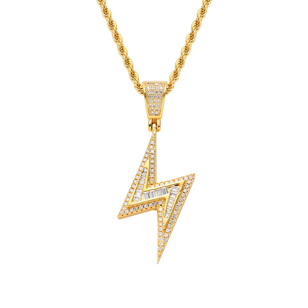 Hip Hop Lightning Pendant Necklace Mixed Setting