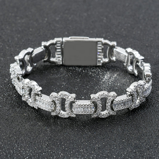 Square And Round Mixed Inlaid Zircon Personality Trend Men's Hip Hop Bracelet