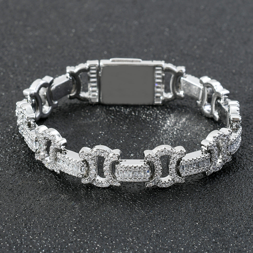 Square And Round Mixed Inlaid Zircon Personality Trend Men's Hip Hop Bracelet