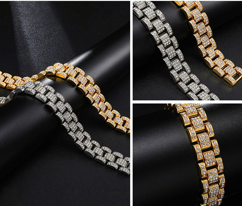 European And American Hip Hop Cuban Chain Diamond Studded Watch Band