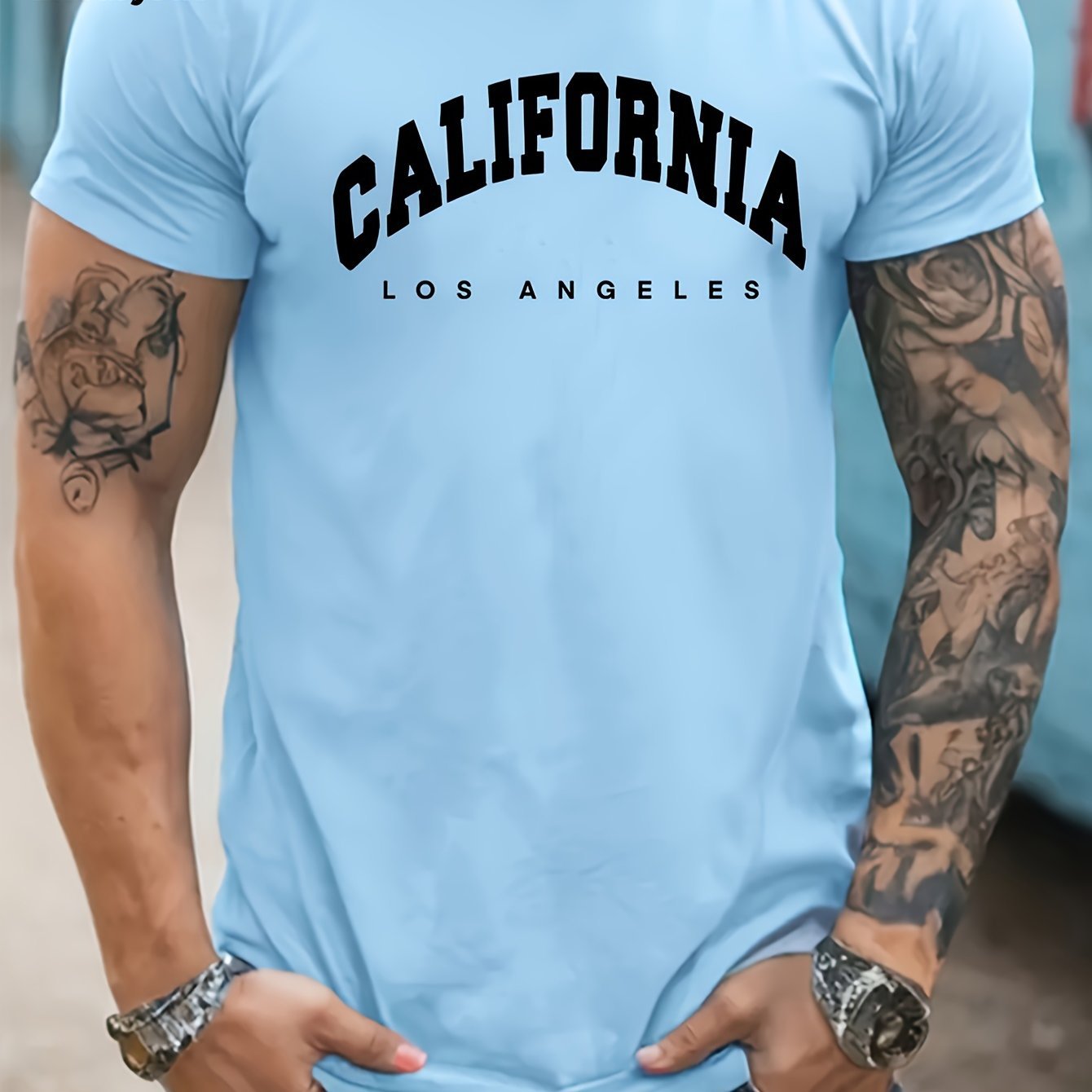 CALIFORNIA Print, Men's Flat Design Round Neck Activity T-shirt, Summer Casual Comfortable T-shirt, Men's Top Suitable For Daily Gym Exercise And Running