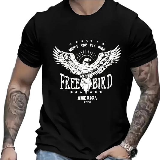 Eagle Free Bird Printed Men's Round Neck Short Sleeve Large T-shirt, Casual, Summer Daily Wear