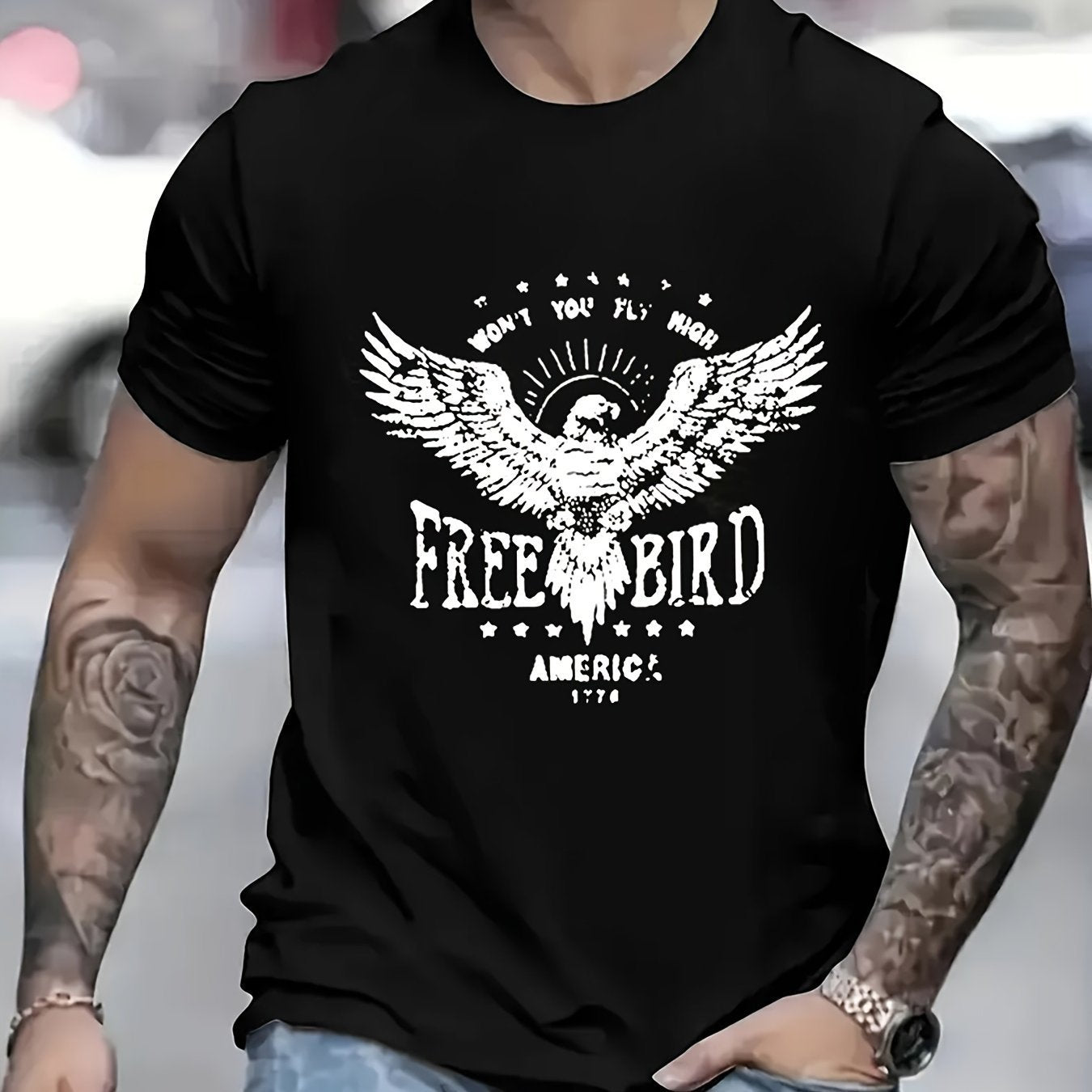 Eagle Free Bird Printed Men's Round Neck Short Sleeve Large T-shirt, Casual, Summer Daily Wear