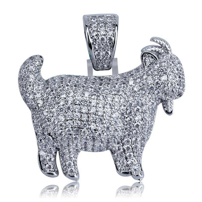 DatNewDrip iced out goat pendant silver pave cubic zirconia goat charm fully encrusted with sparkling stones