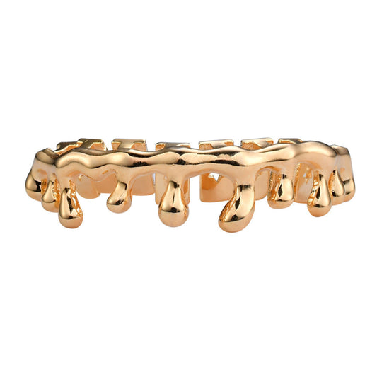 DatNewDrip gold hip hop grillz dripping design upper teeth single row custom fit