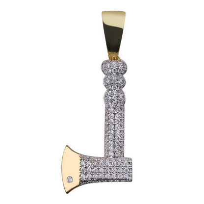 DatNewDrip iced out tomahawk pendant in gold and silver with pave diamonds and polished bail