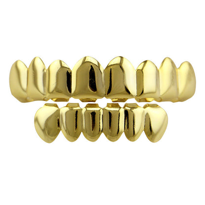 DatNewDrip 8 tooth gold grillz polished upper and lower gold teeth set for custom hip hop smile