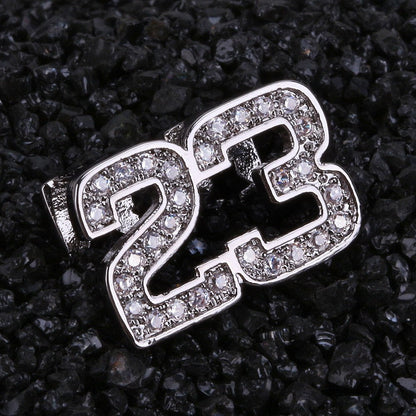 DatNewDrip 23 two tooth grillz set silver number 23 jeweled dental accessory with cubic zirconia sparkle