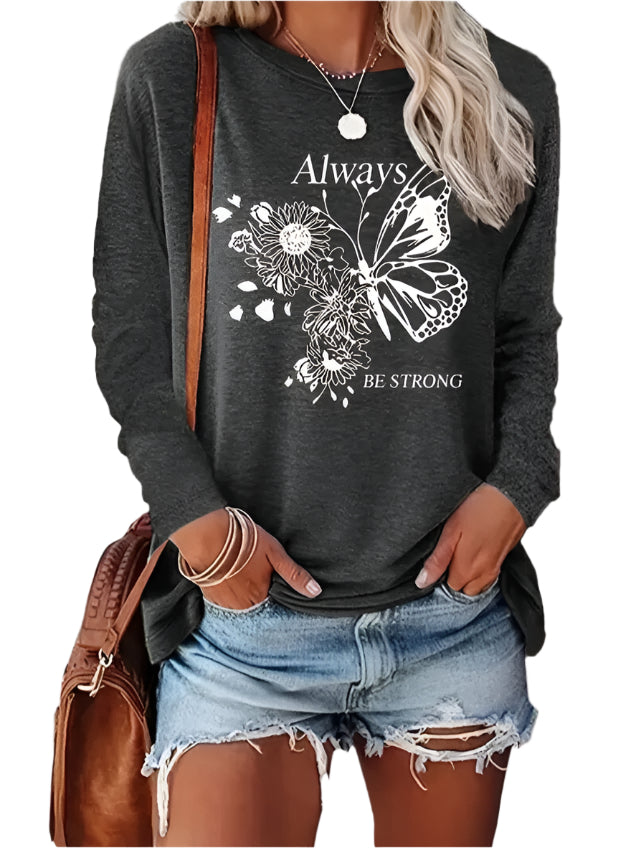 Women's Printed Long Sleeve Hoodless Sweatshirt