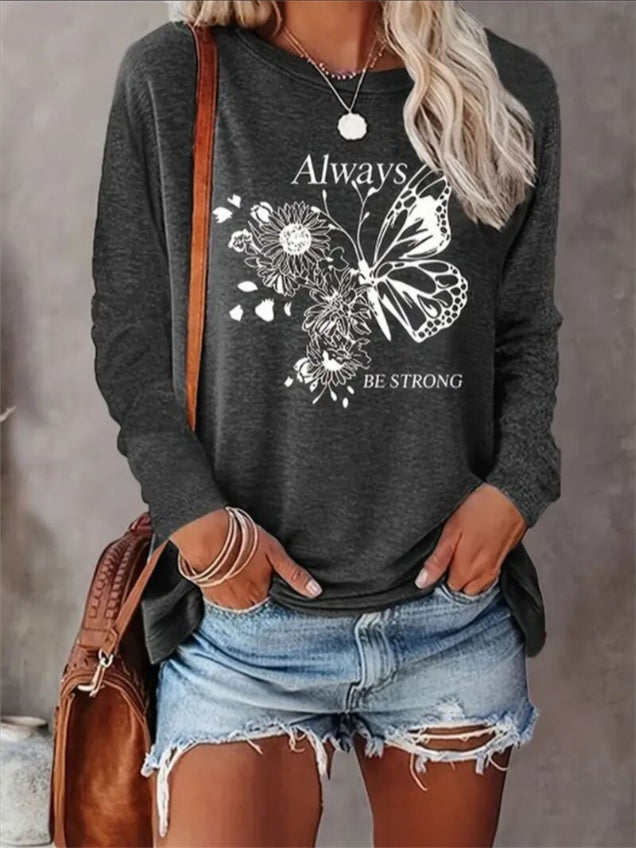 Women's Printed Long Sleeve Hoodless Sweatshirt