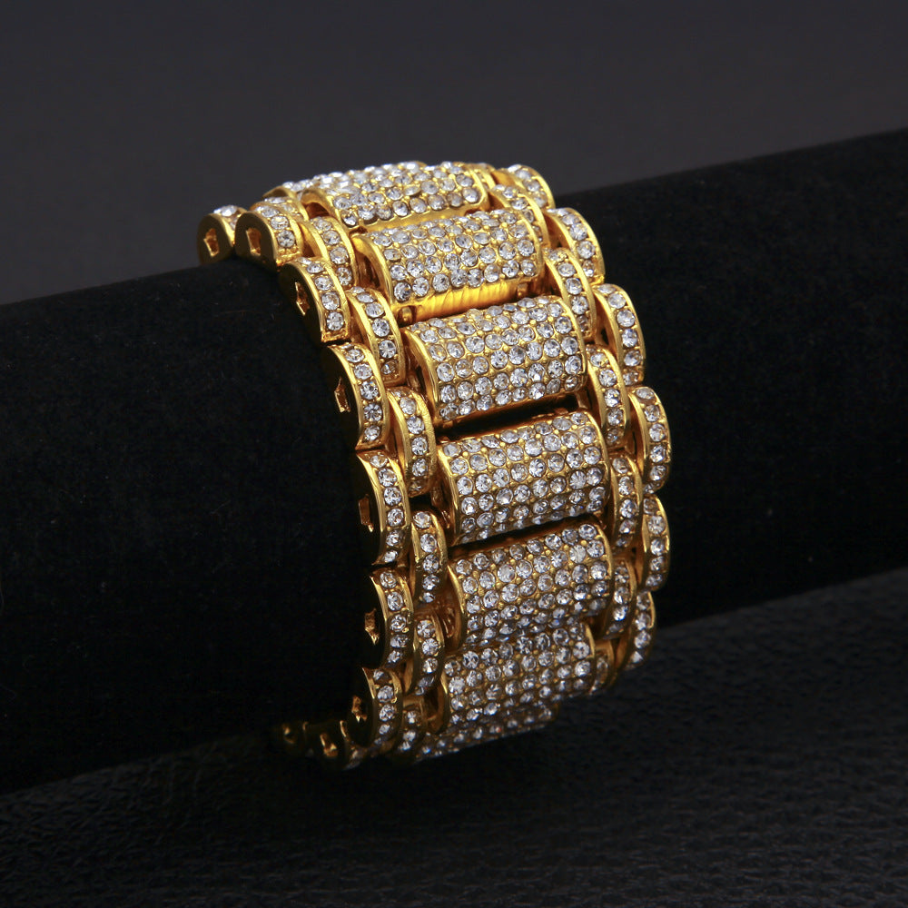 European And American Hip-hop Men's Exaggerated Diamond-studded Tank Bracelet