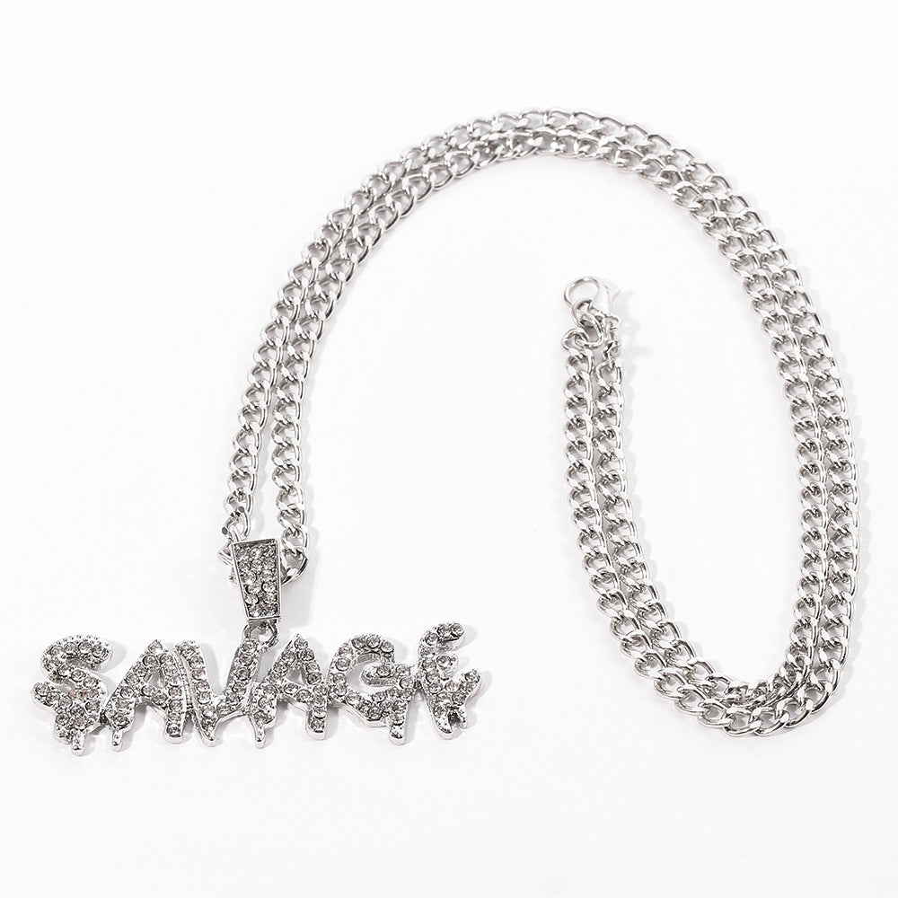 European And American SAVAGE Letter Hip Hop Necklace Pendant