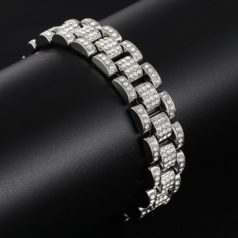 European And American Hip Hop Cuban Chain Diamond Studded Watch Band