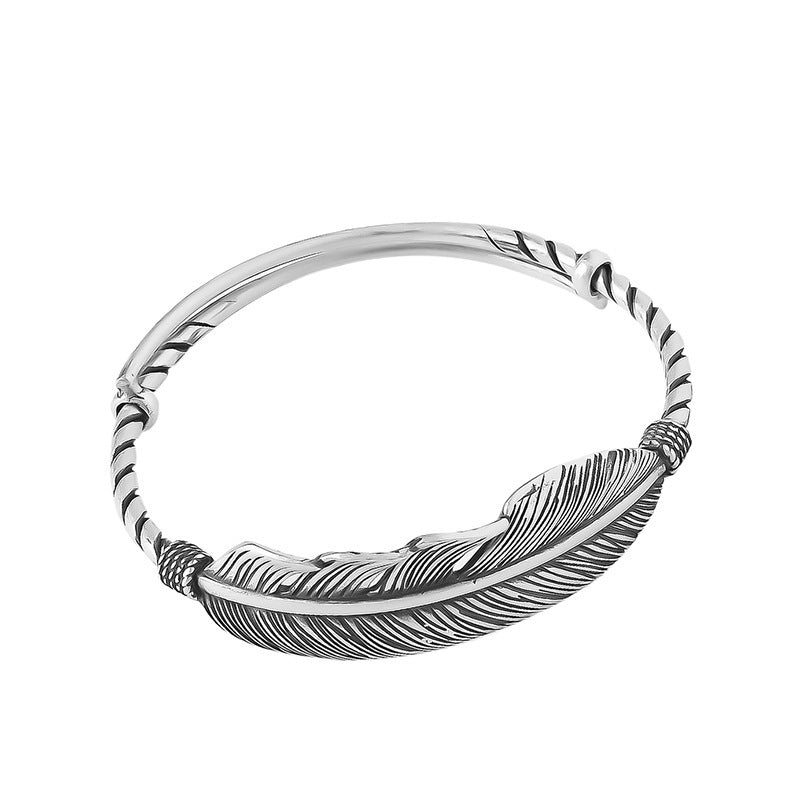 Feather Bracelet Hip Hop 925 Sterling Silver Retro Cold Wind Light Luxury