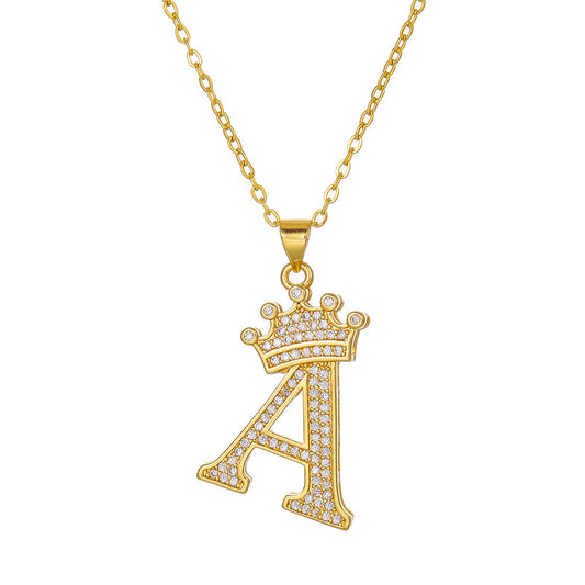 Iced Out Uppercase Letter Crown Pendant