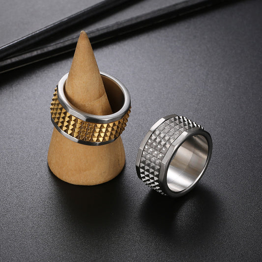 Personality Hip Hop Pyramid Men's Titanium Steel Ring