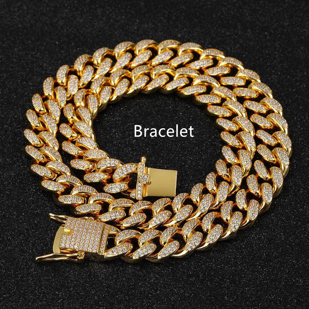 Hip Hop Jewelry 12mm Full Diamond Cuban Chain Real Gold Plating