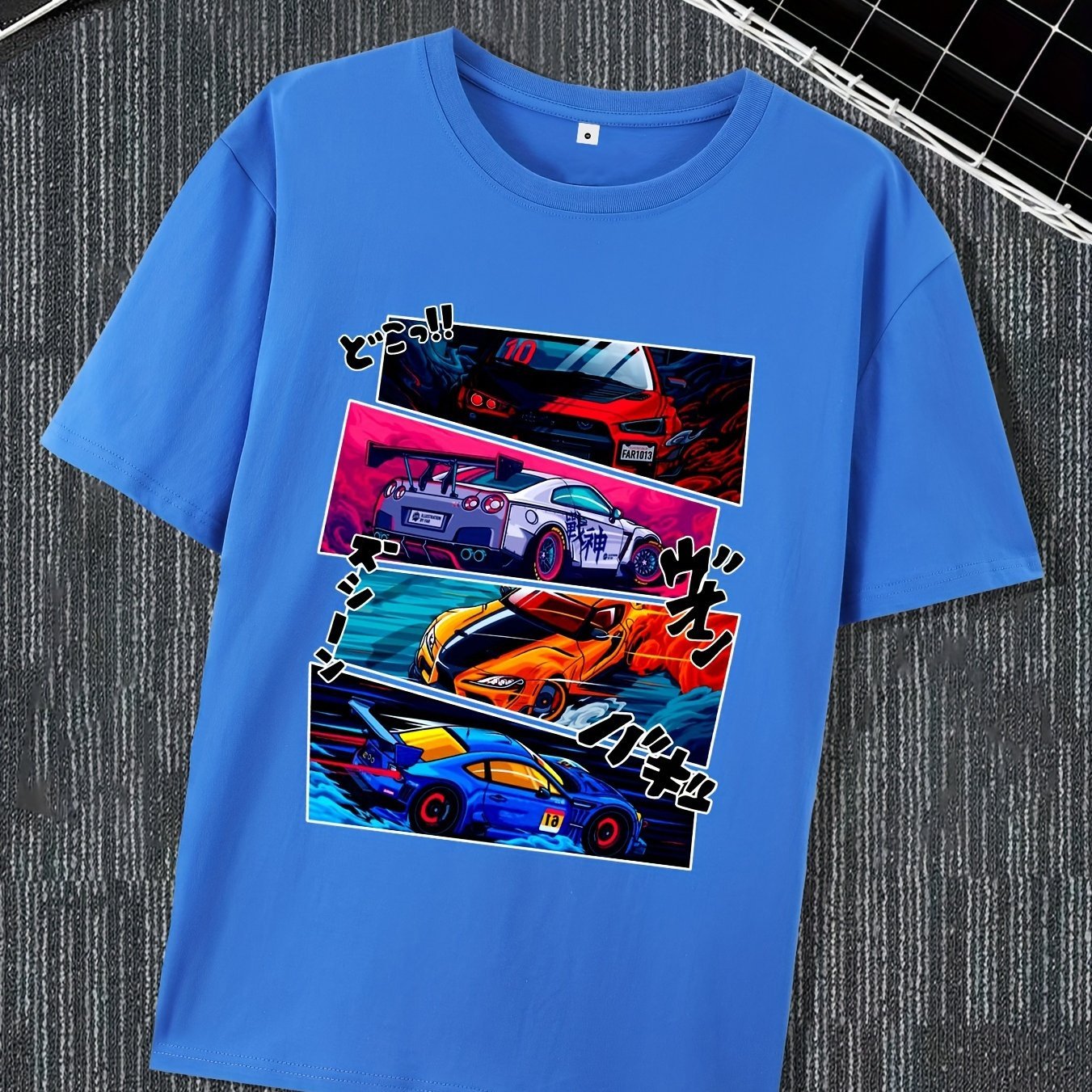 Men's Street Style Short Sleeved Round Neck T-shirt With Summer Outdoor Sports Car Pattern Print