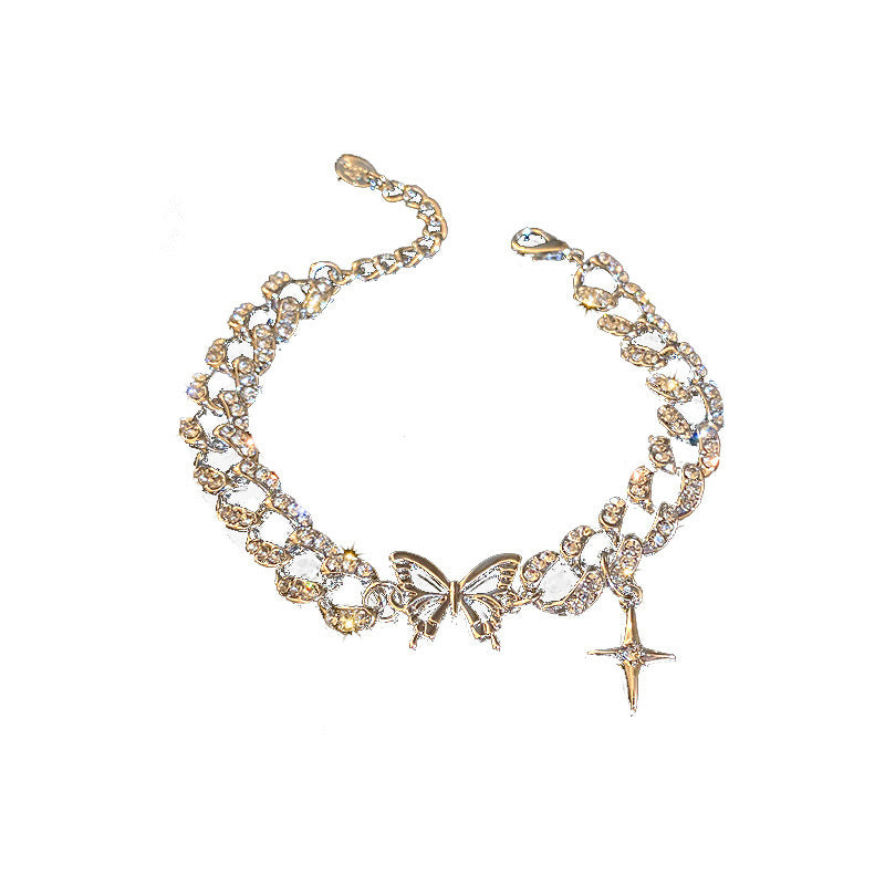 New Hollow Butterfly Exquisite Shining Rhinestone Bracelet Personality Hip Hop Chain Bracelet Fashion Women Jewelry