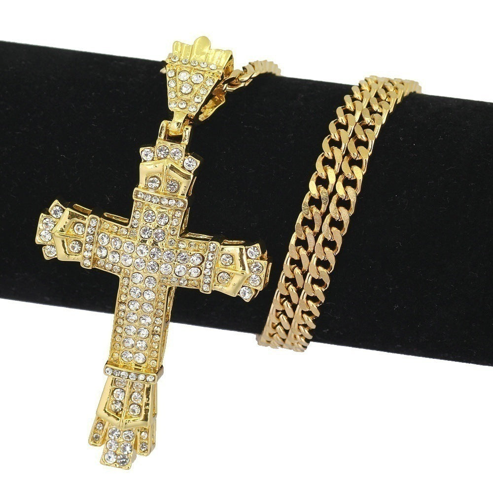 Hip Hop Cross Jeweled Pendant Men's Necklace