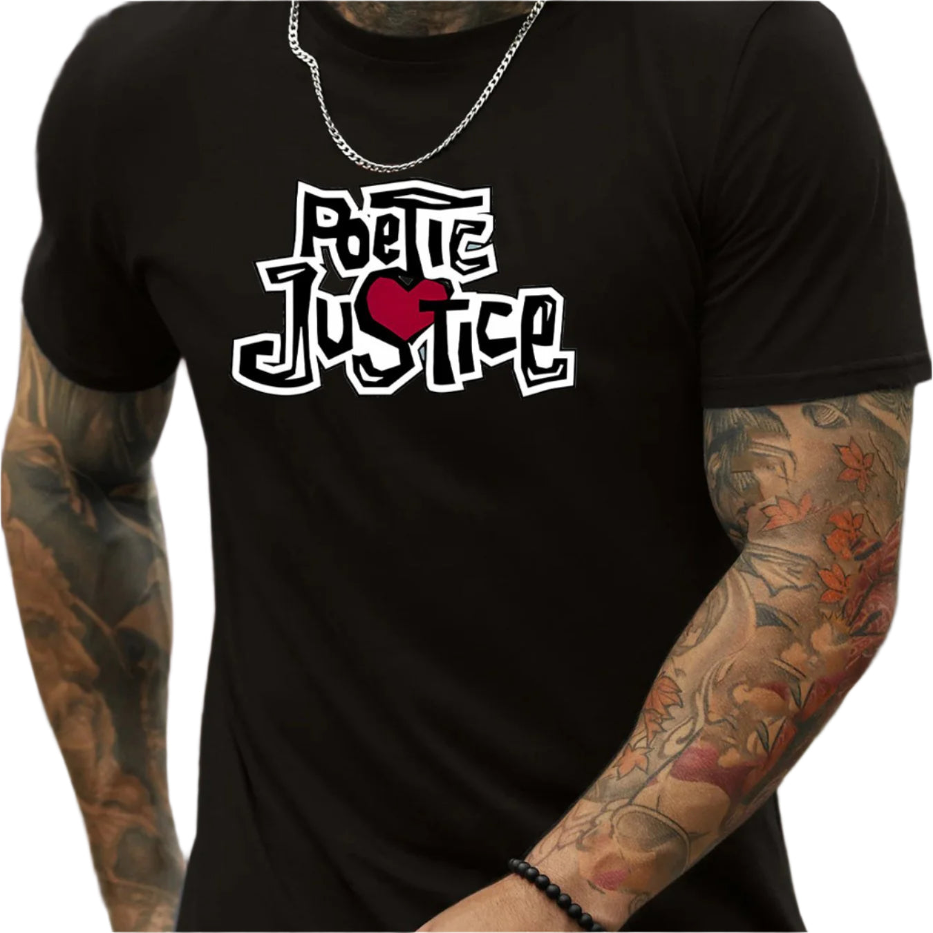 POETIC JUSTICE Letter Printed Round Neck Short Sleeved T-shirt For Men, Casual Summer T-shirt, Suitable For Daily Wear And Vacation Destinations