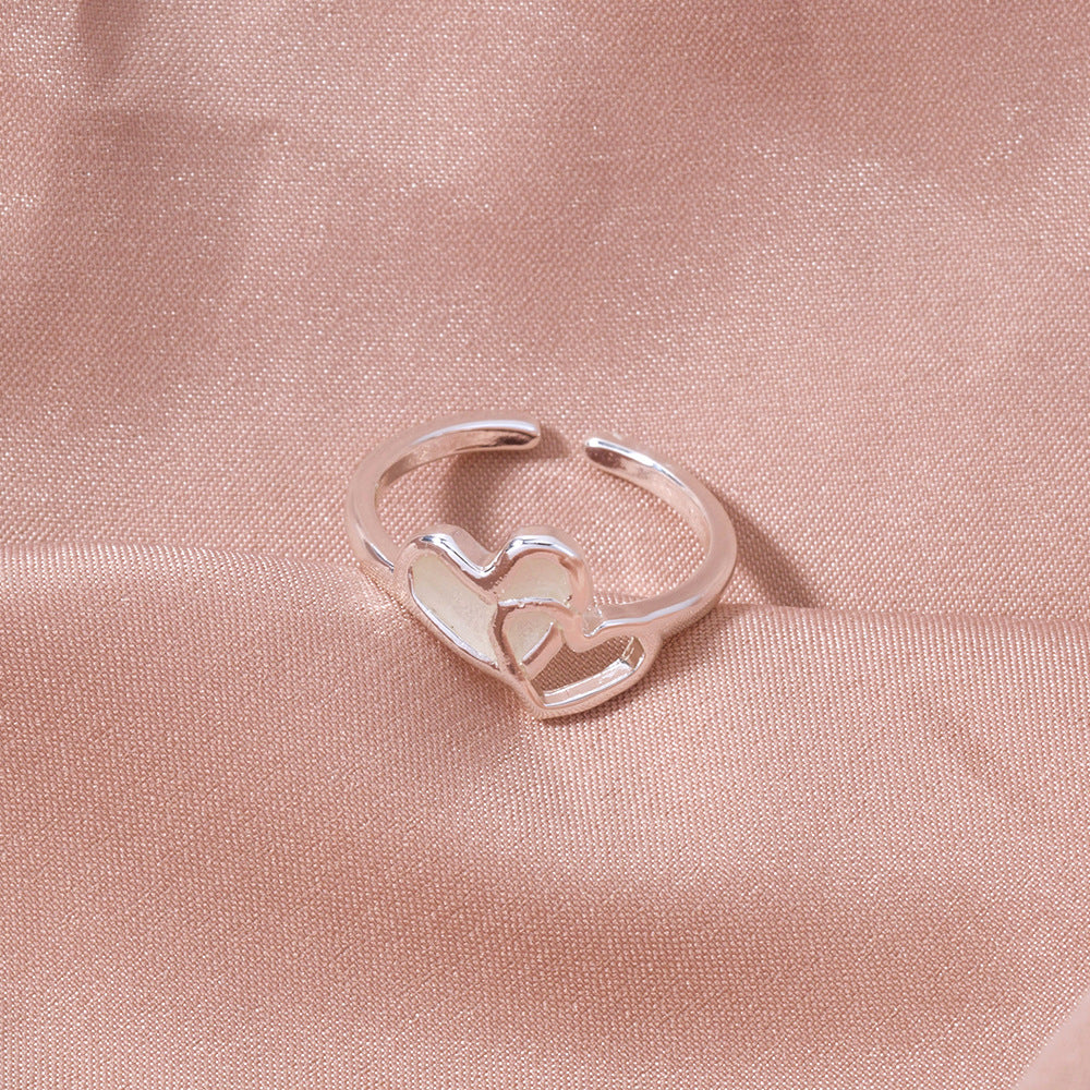 Women's Luminous Halloween Light Blue Double Heart Simple Love Ring