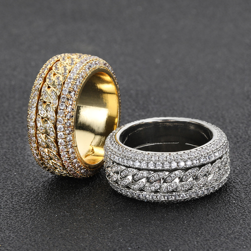 Fashion Statement Hip Hop Zircon Ring Rotatable Cuban Ring