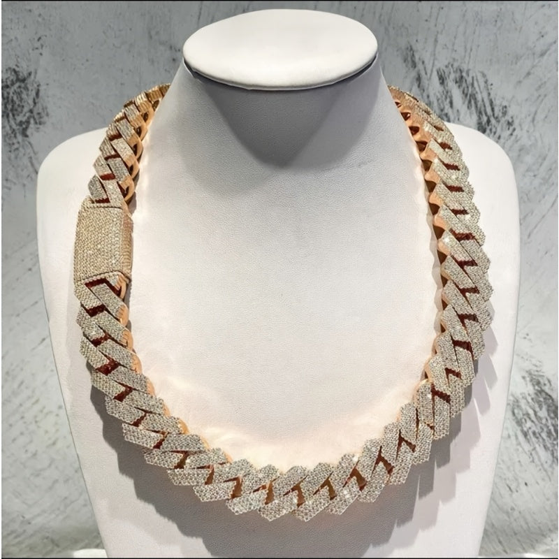 DATNEWDRIP 12mm Wide Double-Row Miami Cuban Link Chain w/ 925 Silver & Inlaid Moissanite Diamnonds