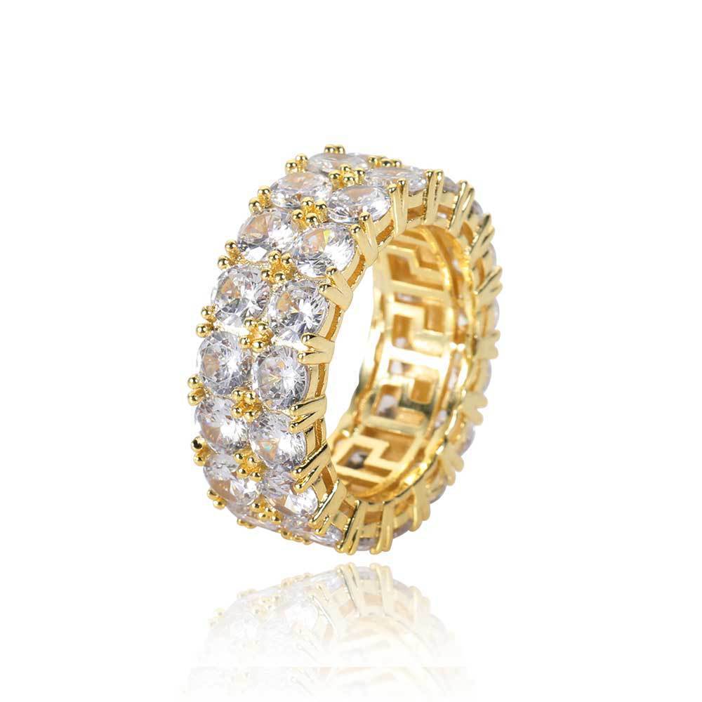 Hip Hop Jewelry Double Row Ring Fashion Full Diamonds