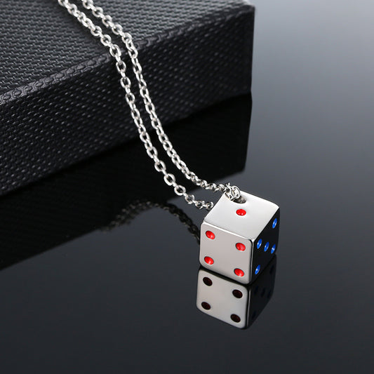 Stainless Steel Dice Pendant Men's Necklace Steel Color Black Hip Hop Jewelry