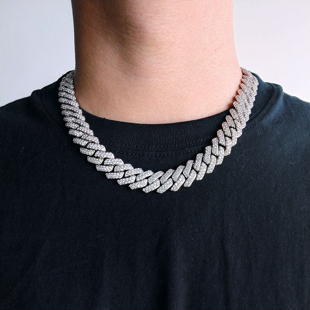 Hip Hop Necklace 15mm Double Row Diamond Cuban Chain