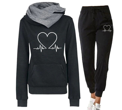 Love Heartbeat Hoodie & Joggers Suit Set - Womens