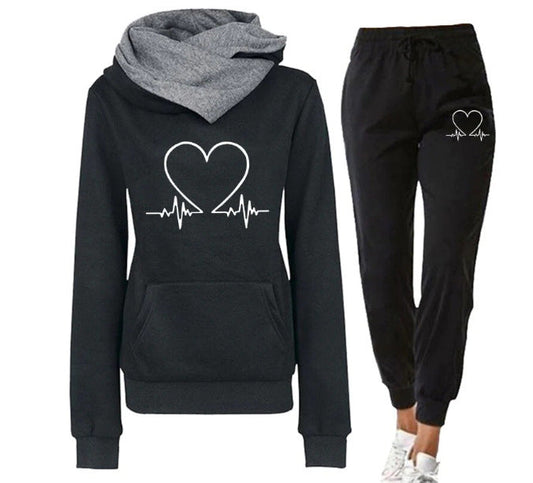 Love Heartbeat Hoodie & Joggers Suit Set - Womens