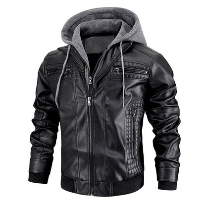 Leather Jacket Hoodie Hip Hop Jacket - Mens