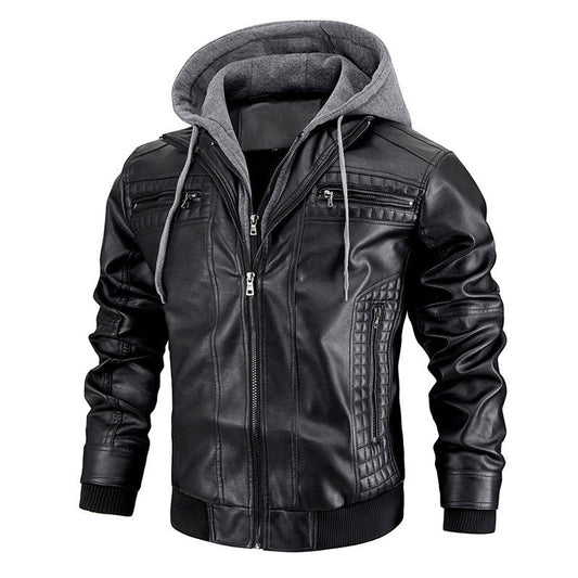 Leather Jacket Hoodie Hip Hop Jacket - Mens