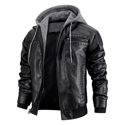 Leather Jacket Hoodie Hip Hop Jacket - Mens