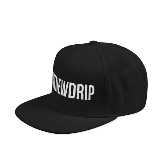 DatNewDrip black snapback hat with white letter hip hop snapback design on front panel