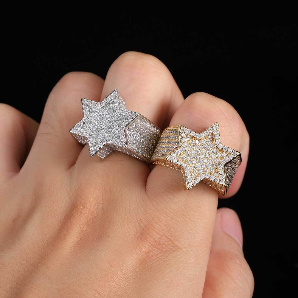 Hip Hop Micro Inlaid Zircon Six-pointed Star Men's Ring