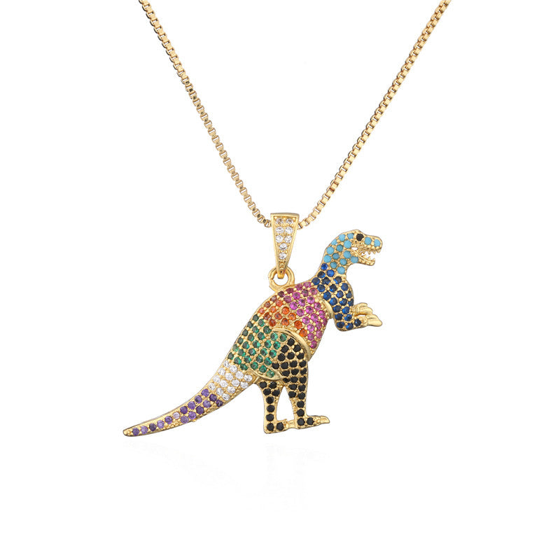 Hip Hop Bronze Micro-inlaid Zirconium Dinosaur Pendant Necklace