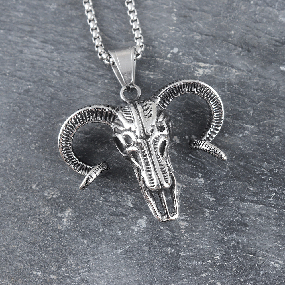 Stainless Steel Hip Hop Head Horn Skull Pendant Necklace