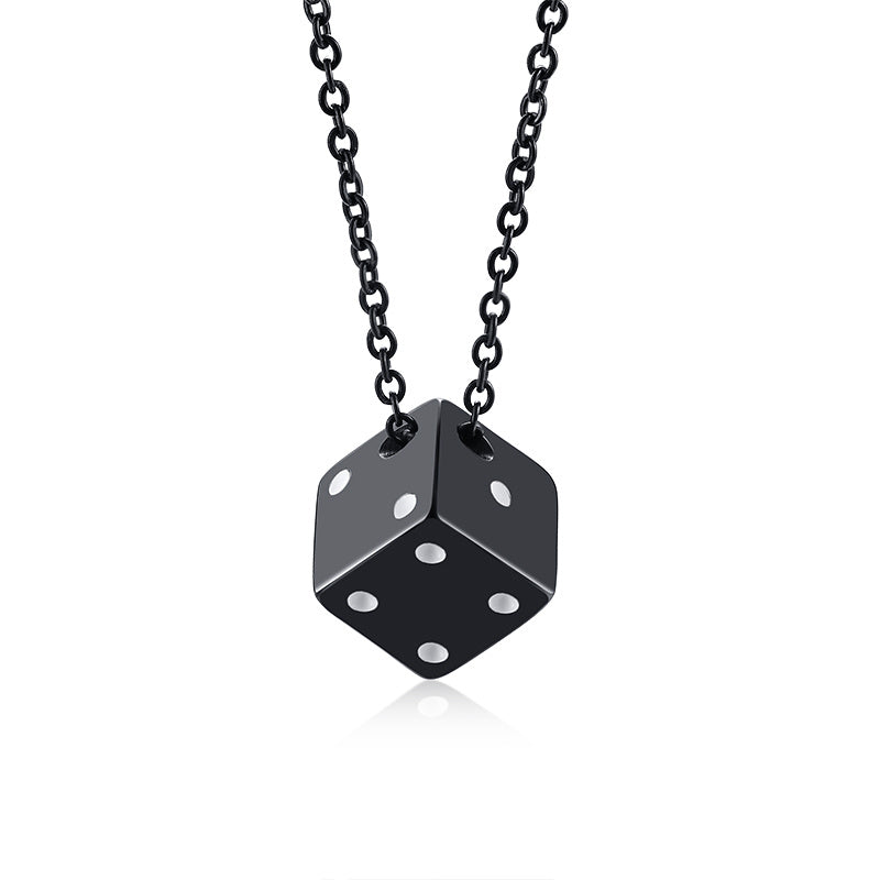 Stainless Steel Dice Pendant Men's Necklace Steel Color Black Hip Hop Jewelry