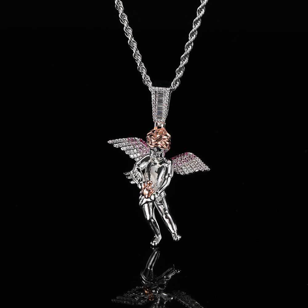 Hip Hop Arrow Wearing Wine Bottle Angel Pendant Real Gold Electroplated Copper Necklace