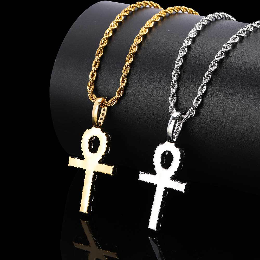 Hip Hop Solid Small Anka Cross Pendant Necklace