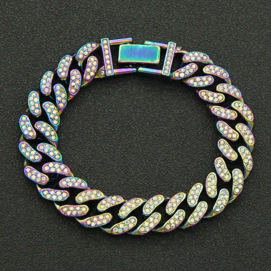 Hip Hop Colorful Rhinestone Cuban Bracelet